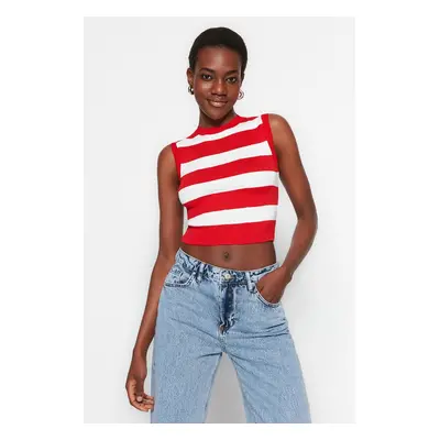 Trendyol Red Crop Striped Knitted Thin Blouse