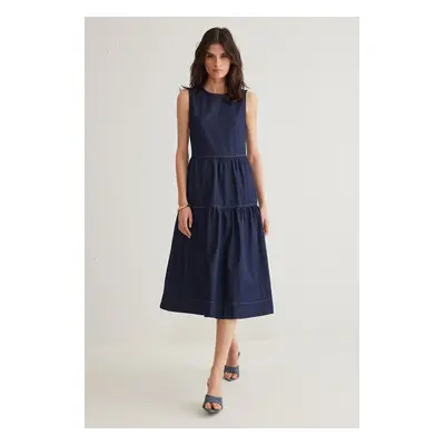 Trendyol Dark Blue Flounce Midi Denim Dress