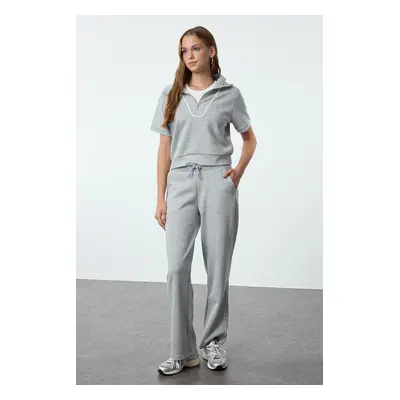 Trendyol Gray Melange Piping/Straight Leg Soft Fabric Knitted Sweatpants