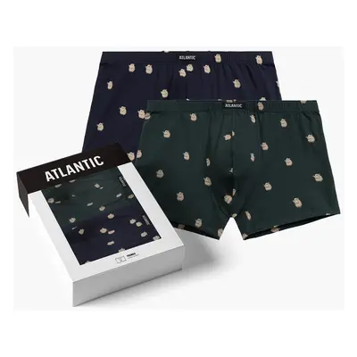 2-PACK Pánské boxerky Atlantic s krečky - modrá/šedá