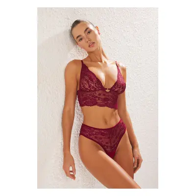 Trendyol Burgundy Lace Openwork/Holeless Coverless Knitted Underwear Set