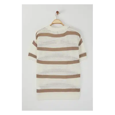 Trendyol Ecru Regular Polo Neck Striped Knitwear Polo Neck T-shirt