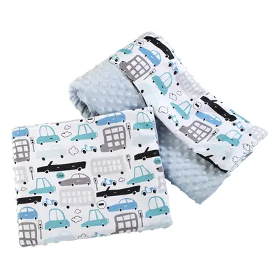 Medi Partners Quilt + pillow 35x30 cotton + minky – Cars + light blue minky