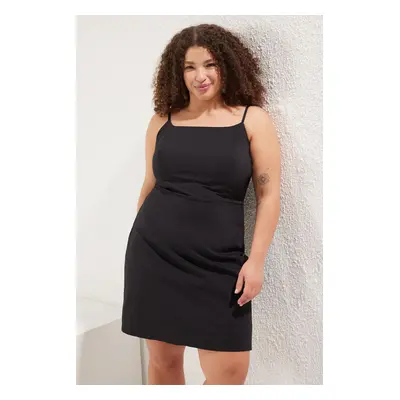 Trendyol Curve Black Strap Mini Lined Shorts Woven Plus Size Dress