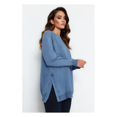 Trendyol Blue Washed Oversize Knitted Sweatshirt