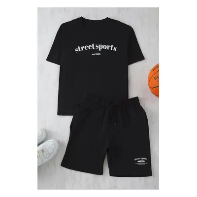 Trendyol Black 2-Piece Tracksuit Set Oversize/Wide Cut 100% Cotton Shorts - T-Shirt