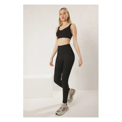 Trendyol Black Stitch Detail Full Length Knitted Sports Tights