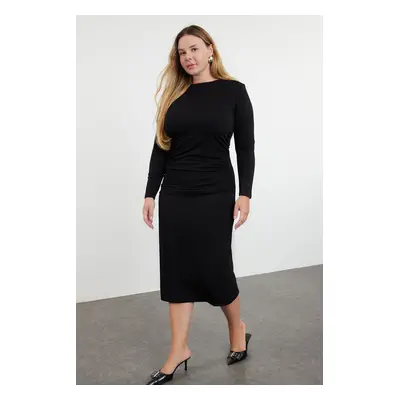 Trendyol Curve Black Gather Detailed Shift Knitted Plus Size Dress