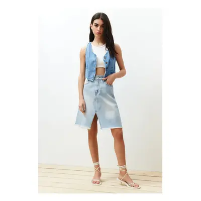 Trendyol Blue Stitching Detailed Denim Skirt