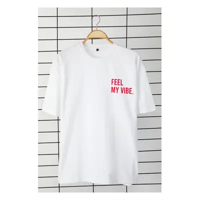 Trendyol White Oversize/Wide Cut Slogan Printed 100% Cotton T-Shirt