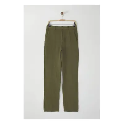 Trendyol Khaki 100% Linen High Waist Wide Leg Trousers