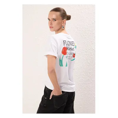 Trendyol White Oversize/Wide Pattern Back Printed Knitted T-Shirt