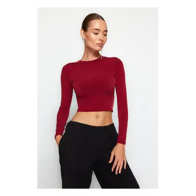 Trendyol Burgundy High Neck Fitted/Simple Long Sleeve Gathered Elastic Knitted Blouse