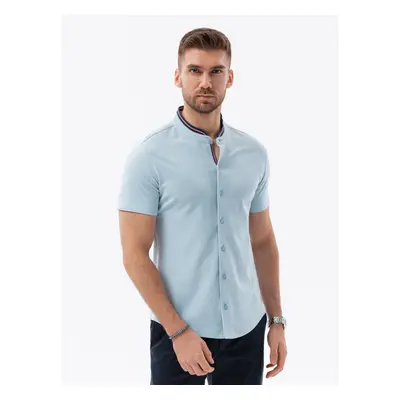 Ombre Men's knit shirt with short sleeves and collared collar - blue