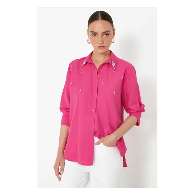 Trendyol Fuchsia Stone Detailed Regular Fit Shirt