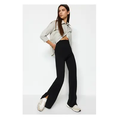 Trendyol Black With Slits in the Sides, Flare/Flare-Flare High Waist Knitted Trousers