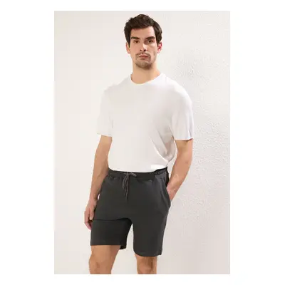 Trendyol Premium Anthracite Regular 100% Cotton Texture Shorts