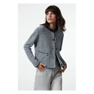 Trendyol Indigo Chenille Jacket-Look Knitted Cardigan