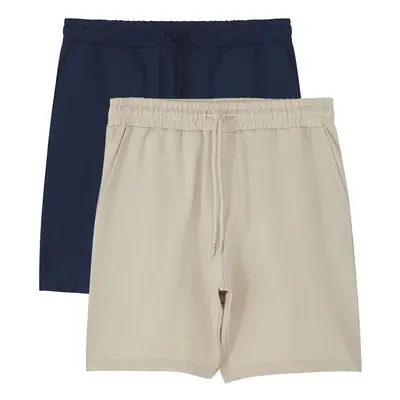 Trendyol Navy Blue-Stone 2-Pack Regular 100% Cotton Comfort Shorts