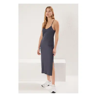 Trendyol Anthracite Strapless A-line/Belt Open Stretch Maxi Knit Dress