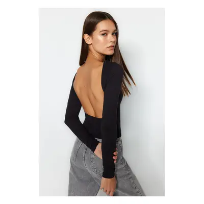 Trendyol Black Deep Backless Fitted Cotton Stretchy Knitted Blouse