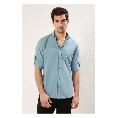 Trendyol Blue Button-down Collar Epaulette Slim Fit 100% Cotton Shirt