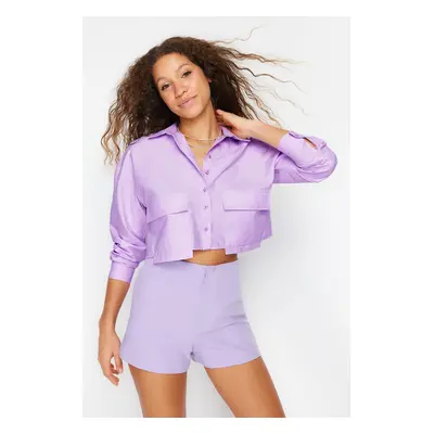 Trendyol Lilac Crop Pocket Detailed Regular Fit Woven Shirt