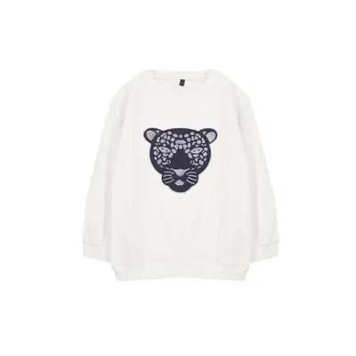 Trendyol Ecru Boy Seasonal-Thin Tiger Patterned Cotton Knitted Sweatshirt