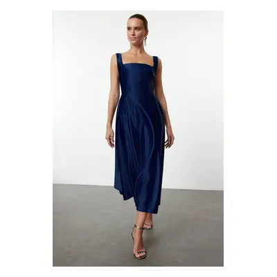 Trendyol Navy Blue A-Line Satin Woven Elegant Evening & Graduation Dress