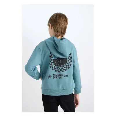 DEFACTO Boy's Hooded Back Printed Sweatshirt