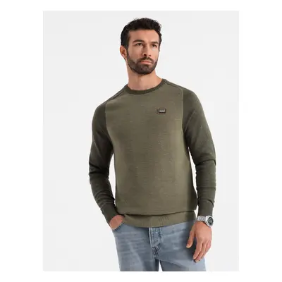 Ombre Cotton men's sweater with patch and raglan sleeves - olive