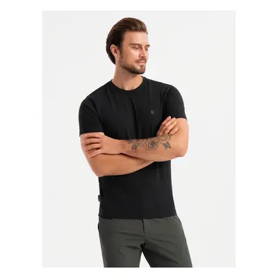 Ombre Men's SLIM FIT T-shirt with round neckline and logo - black