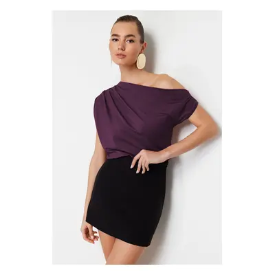 Trendyol Plum Regular/Normal Fit Asymmetrical Neckline Zero Sleeve Stretchy Knitted Blouse