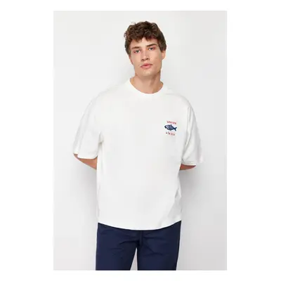 Trendyol Ecru Oversize/Wide Cut 100% T-Shirt