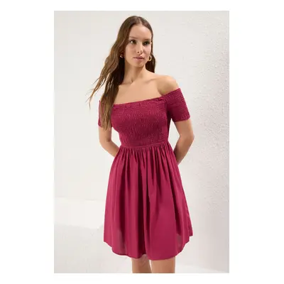 Trendyol Fuchsia Plain Skirt Waist Opening Mini Woven Dress