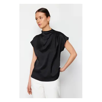 Trendyol Black Satin High Neck Woven Blouse