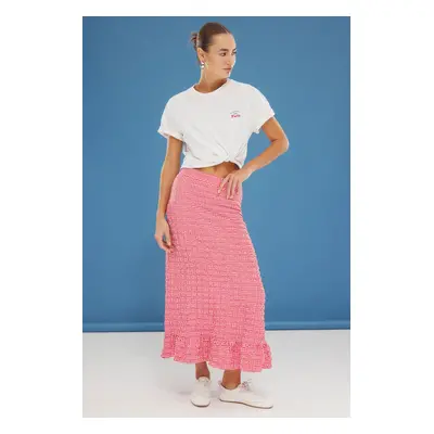 Trendyol Red Seersucker Fabric Gingham Pattern Maxi Length Woven Skirt