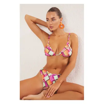 Trendyol Multicolor Shawl Pattern Triangle Low Waist Bikini Set