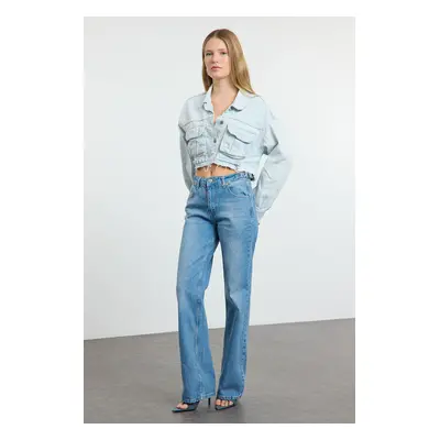 Trendyol Blue Waist Detailed High Waist Wide Leg Jeans