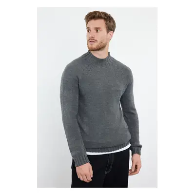 Trendyol Anthracite Slim Fit Slim Cut Half Turtleneck Raglan Sleeve Plain Basic Knitwear Sweater