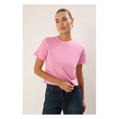 Trendyol Pink Crew Neck Short Sleeve Regular Cut Knitted T-Shirt