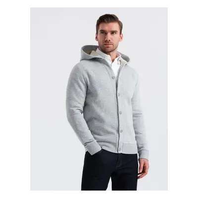 Ombre Men's button-down hooded sweatshirt - grey melange