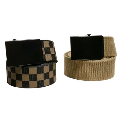 Check And Solid Canvas Belt 2-Pack olivová/černá