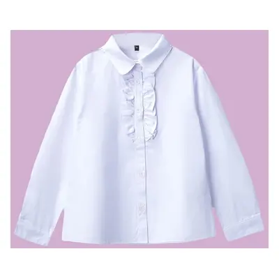 Trendyol White Girl Ruffle Detail Cotton Regular Cut Woven Shirt