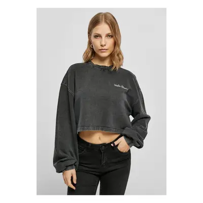 Ladies Cropped Small Embroidery Terry Crewneck black