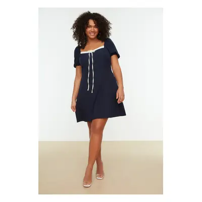 Trendyol Curve Navy Blue Woven Collar Detailed Dress