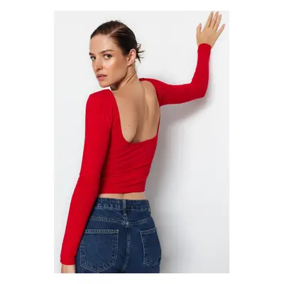 Trendyol Red Cotton Stretchy Backless Fitted Blouse