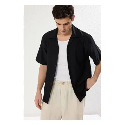 Trendyol Black Oversized Textured Flexible Comfortable Knitted Fabric Shirt