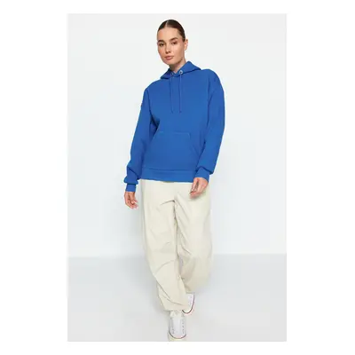 Trendyol Saks Hooded Back Printed Oversize/Wide Fit Thick Inside Fleece Knitted Sweatshirt