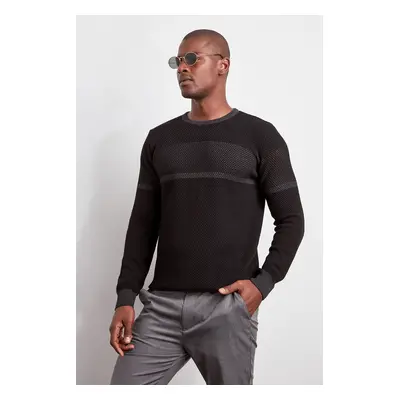 Trendyol Black Slim Fit Crew Neck Color Block Knitwear Sweater